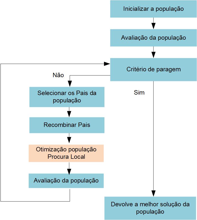 Figura 3-7: Diagrama simplificado de um procedimento de cálculo genérico do algoritmo memético.