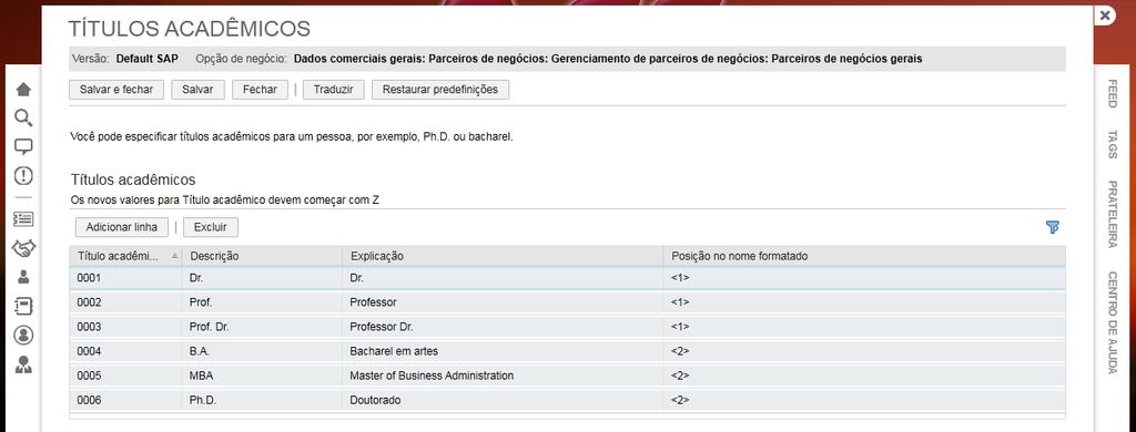 Definição de títulos para pessoas No projeto de implementação selecione a