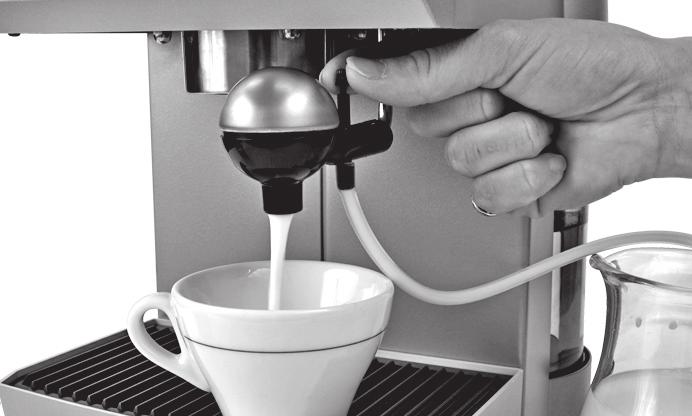 Direct the cappuccinatore towards the drip tray; open the Hot water/steam knob (7) for a few seconds, so that remaining water exits from the cappuccinatore; in a short time only steam will come out.