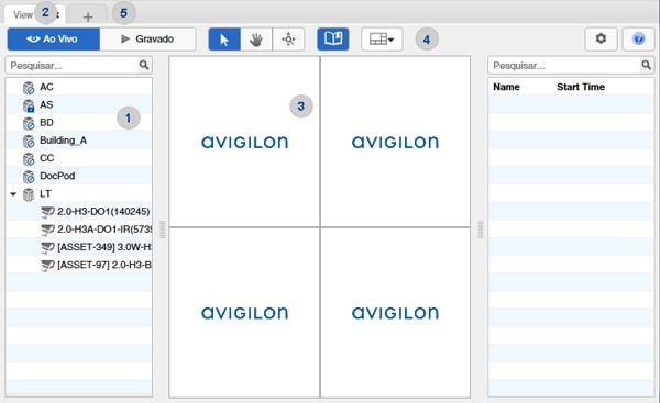 Figura 1: A janela do aplicativo do Cliente Web do Gateway da Avigilon Control Center.