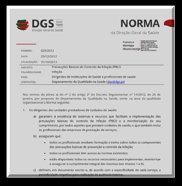Norma nacional Atualização a 31/10-2013 http://www.dgs.