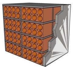 tijolos cerâmicos de oito furos quadrados, assentados na maior dimensão; c) Parede de tijolos cerâmicos de oito furos circulares, assentados na menor dimensão.