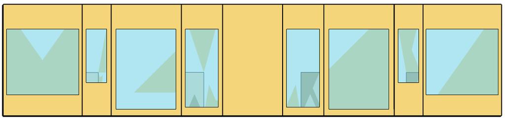A Figura 8 Figura 9 apresenta a vista das fachadas do modelo com pé direito duplo com diferentes proporções de área de janela. (a) Percentual de área de janela e área de ventilação, de 22,5% a 45%.