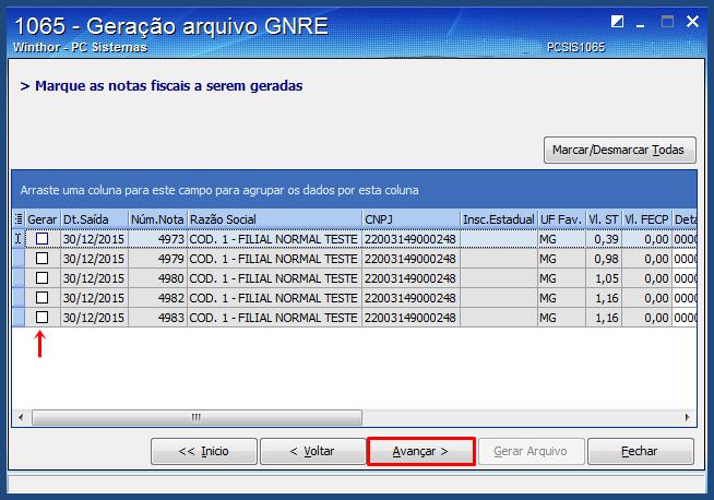 a opção selecionada no campo Código da Receita; 6.