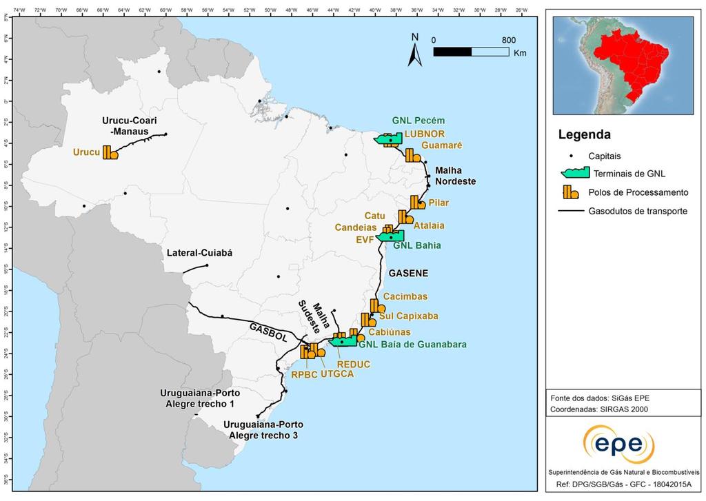 INFRAESTRUTURA EXISTENTE DE TRANSPORTE DE GÁS NATURAL 9,4 mil km malha de gasodutos de transporte 187 33 14 3 pontos de