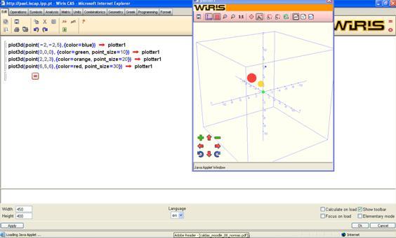 Figura 3 - Código usado na construção de Gráfico 3D Como já foi referido anteriormente, as potencialidades do Wiris vão muito além da gráfica.