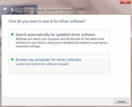 8. Abra a janela Update Driver Software-Generic PnP Monitor (Software de Atualização do Driver do