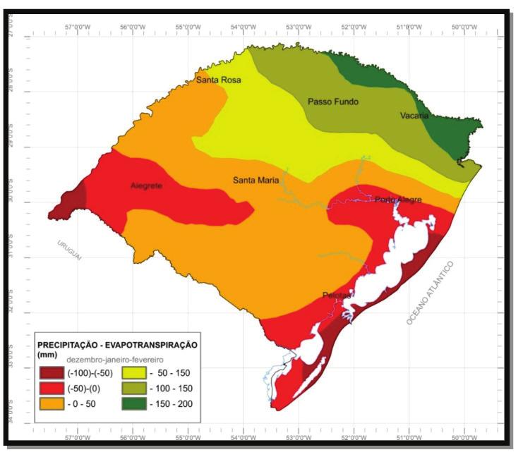 Manejo da Água no Cultivo da Soja em Rotação com Arroz Irrigado em Área Não 19 Figura 4. Balanço hídrico (precipitação evapotranspiração) do Rio Grande do Sul. Adaptado de Wrege et al. (2011).