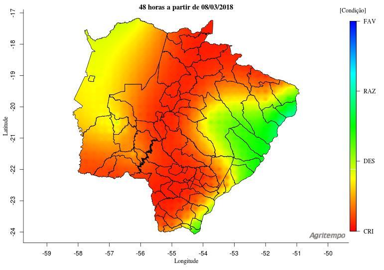 Condições para Colheita De acordo com o modelo Agritempo (Sistema de Monitoramento Agro Meteorológico), nas regiões representadas pela coloração verde (Figura 02), em um período de 48 horas a partir