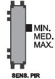 4-SENSIBILIDADES O Sensor DSE-830 possui dois ajustes de sensibilidade, tanto para o PIR quanto para o micro-ondas. Sensibilidade dos piroelétricos: Chave posição MAX.