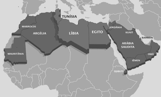 d) Circule no mapa os países que compõem o Magreb. Localize e escreva no mapa a cidade de Meca. e) Meca é considerada uma cidade sagrada para os muçulmanos. Explique esta afirmação.