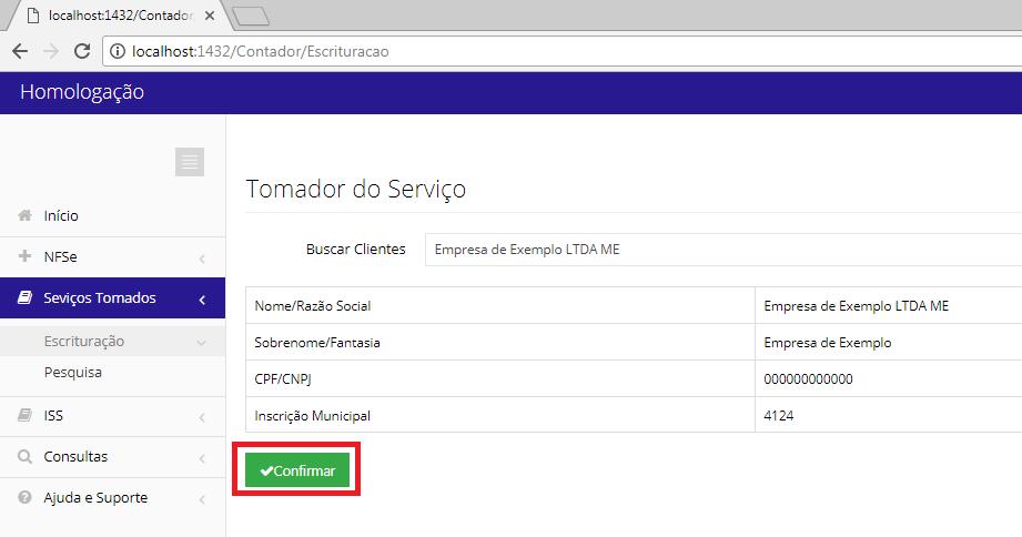 1)Informe os dados do Tomador do