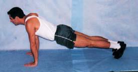 Iniciará com os braços totalmente estendidos, flexionando para um ângulo de 90º (noventa graus) entre braço e antebraço,