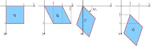 4 a QUESTÃO: (0 pontos) Considere os paralelogramos A B C e D dados nas figuras abaixo onde A é um quadrado C é obtido de B por uma rotação de 45 o no sentido anti-horário e D é obtido de C por uma