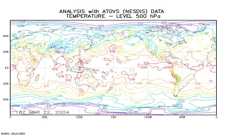 c) Figura 4 Campo de temperatura ao nível de 500 hpa do dia