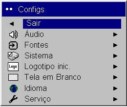 Utilização dos menus Para abrir os menus, pressione o botão Menu do teclado ou do controle remoto. Os menus se fecham automaticamente após 60 segundos se nenhum botão for pressionado.