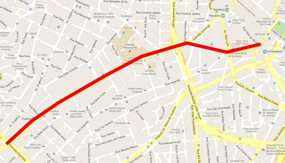 5. Ativar a edição e desenhar uma linha representando a Rua da Consolação. Utilize quantos pontos intermediários forem necessários.