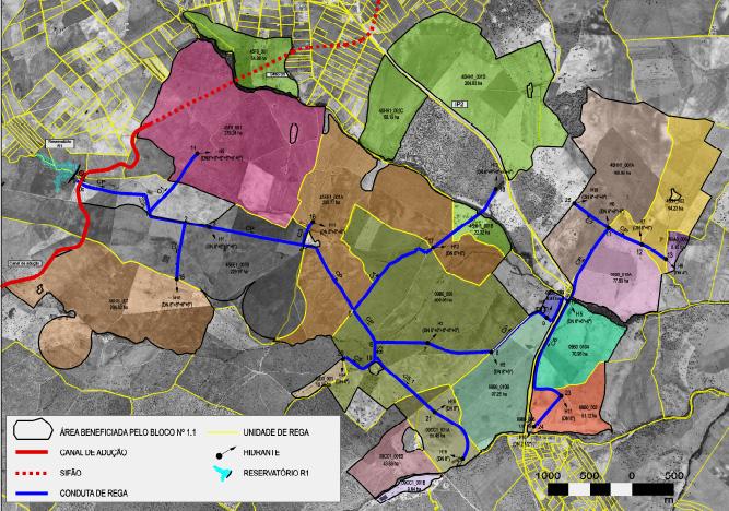 Figura 3 Esboço da Rede de Rega em Baixa Pressão Serão instalados 19 hidrantes fornecendo água aos regantes a pedido mas num único ponto por prédio, sem carga.