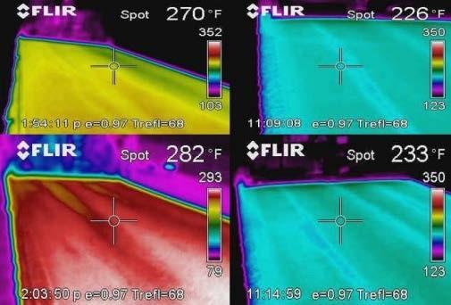 Figura 4 Imagens infravermelho de pavimentos em construção: a) mistura quente; b) mistura morna (PROWELL E HURLEY, 2007) a) mistura quente b) mistura morna A temperatura tem participação direta na