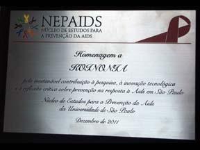 Ações e efeitos: SD Homenagem do NEPAIDS (Núcleo de estudos para a prevenção da Aids de São Paulo) a KOINONIA: