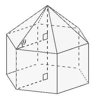 Questão 14 Um quiosque está situado sobre uma base com o formato de um hexágono regular de lado igual a 4 metros. Em cada vértice desse hexágono, existe um pilar com 3 metros de altura.