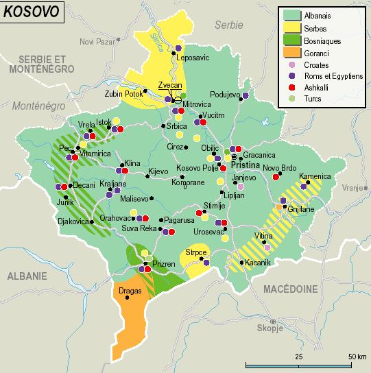 Anexos Como principais grupos étnicos, temos os Kosovares Albaneses (KOA), 88% da população do Kosovo; Kosovares Sérvios (KOS), 7% da população; os restantes 5 % são constituídos por etnias variadas,