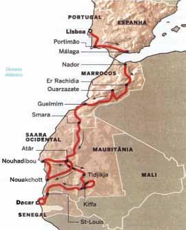 Questão 12 A partir da observação, no mapa, do percurso do conhecido rali Lisboa-Dacar, mencione a principal cadeia montanhosa encontrada nesse
