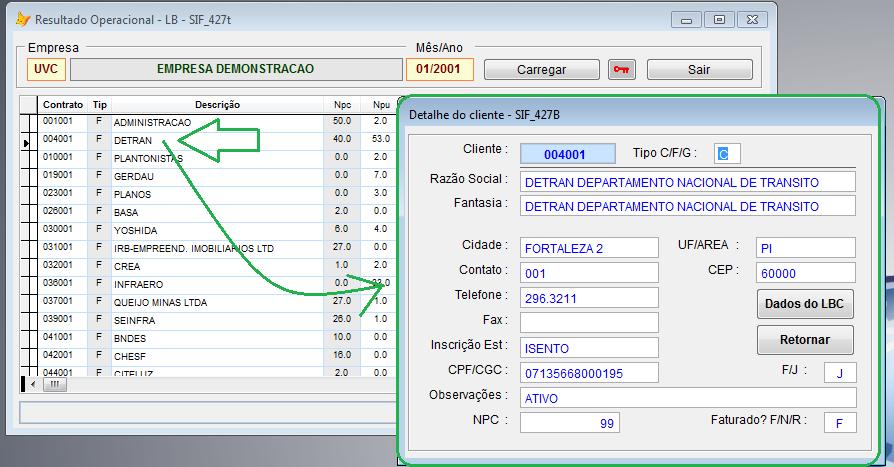 Volte a Opção do LB Ao Clicar em uma linha do contrato, temos um
