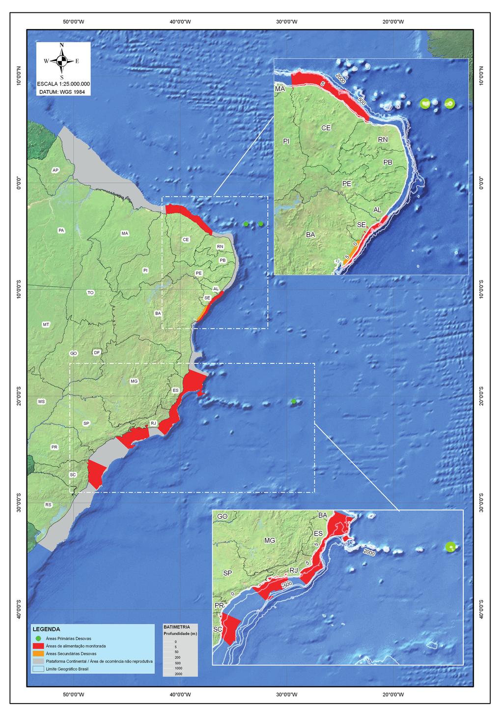 Figura 1 Distribuição geográfica da tartaruga marinha Lepidochelys