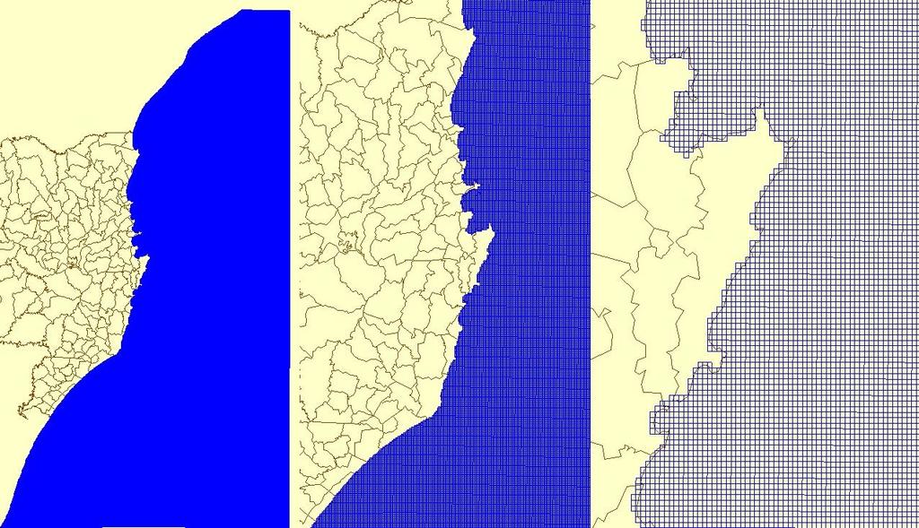 29 A B C Figura 4 Demonstração da malha numérica ao longo de todo o domínio (A), detalhamento ao longo da costa de Santa Catarina (B) e ao longo da Ilha de Santa Catarina (C). 5.3.2.2. Batimetria Os