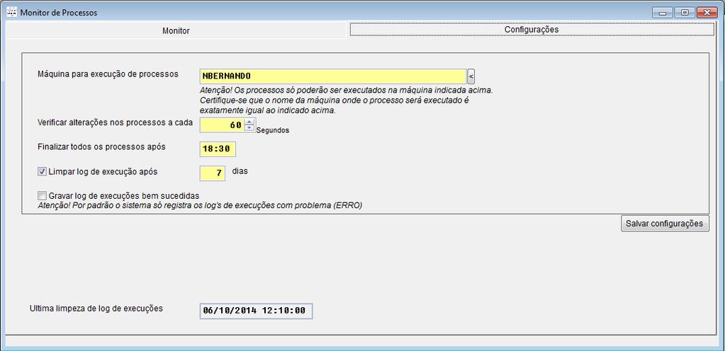 Opções disponíveis do Monitor: o Baixar erro (Problema resolvido): Após a resolução do erro reportado pelo monitor, o responsável poderá atualizar o monitor de processo para indicar que o problema