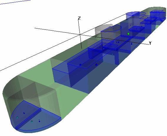 Projeto Integrado de Estabilidade de Unidades Flutuantes 37 Figura 2.3: Modelo de casco envolvendo vários compartimentos internos.