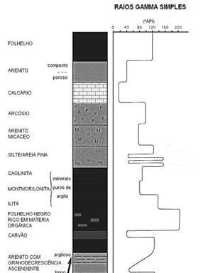 28 Figura 2.3 - Perfil raios gama para diferentes litologias (Modificado de Caetano, 2014).