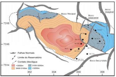 60 Figura 5.3 arcabouço estratigráfico e estrutural do topo do Campo de Namorado (Guardado et al., 1989). Figura 5.4 Mapa de localização do Campo de Namorado (ANP, 2016).