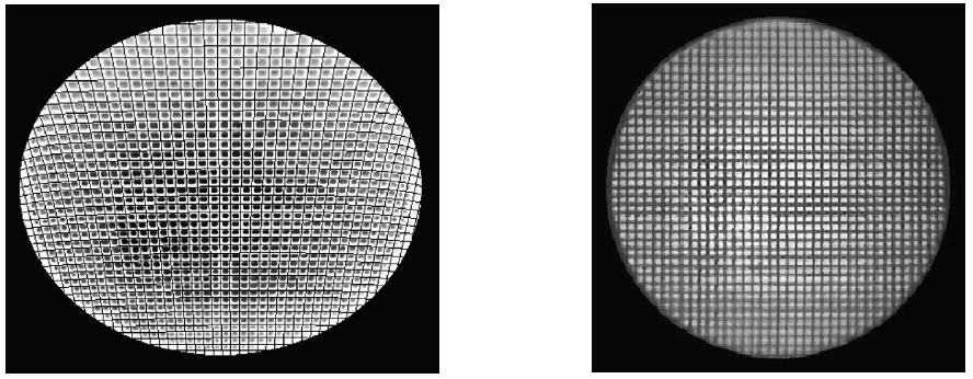 A imagem obtida que representa a seção transversal do tubo com escoamento bifásico, é distorcida por refração da luz através das superfícies interna e externa do tubo de vidro.