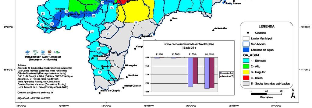 Mapa comparativo do  abrangendo 35 Sub-bacias hidrográficas e