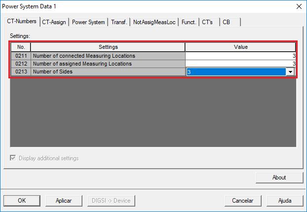 Figura 11 Na aba CT-Number configura-se o número de enrolamentos do transformador.