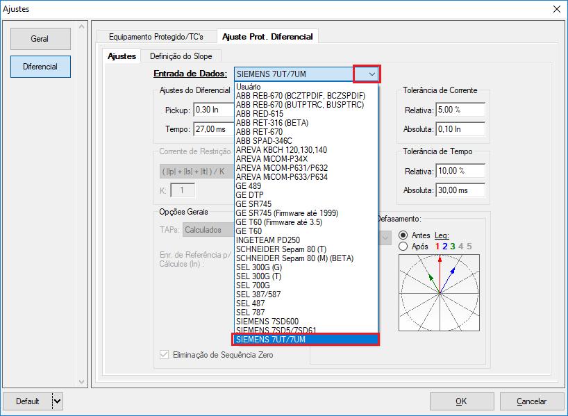 Figura 32 Parametrize os ajustes do Diferencial e do