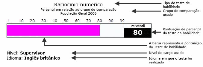 Informações sobre este relatório Como interpretar as informações gráfico de barra exibe a pontuação de percentil do indivíduo no Teste de habilidade.