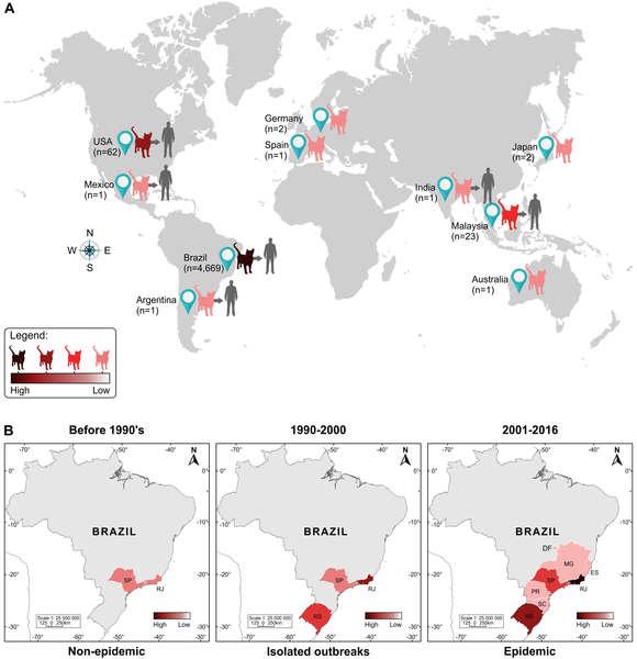 Fig 1. Feline sporotrichosis cases around the world, 1952 2016.