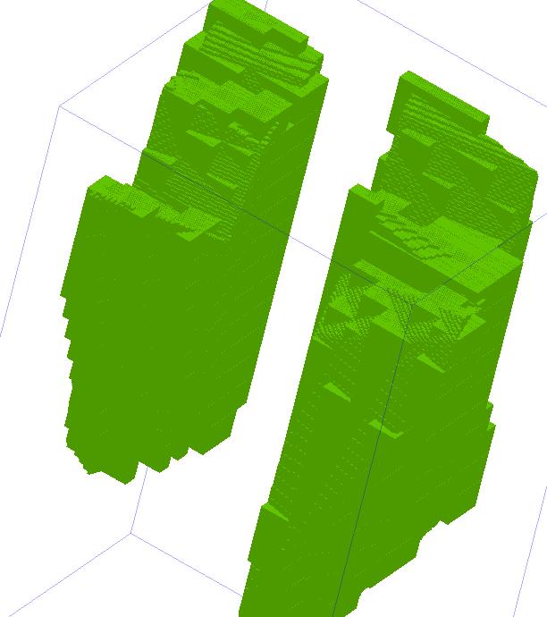 46 Figura 51 Bloco de minério sendo visualizado em 3D Para comparar o volume entro o bloco gerado e do corpo mineralizado basta coletar esse dado sobre a aba Properties no Vizex Forms (Para o corpo