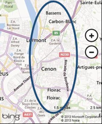 Caso de estudo: Grand Project de Ville em Bordeaux (Bing Maps, 2013) Consequência da Politique de la Ville; Visa juntar dois ou mais distritos com o fim de