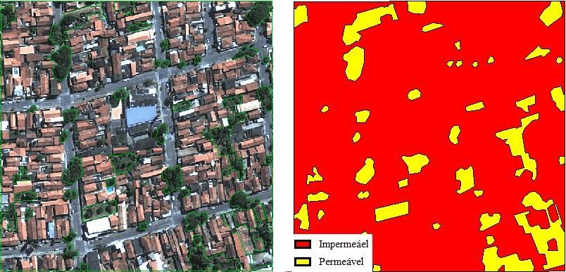 Em que: BU = índice para separação de áreas impermeáveis e permeáveis, NDBI = Normalized Density Vegetation Index e NDVI = Normalized Density Vegetation Index.