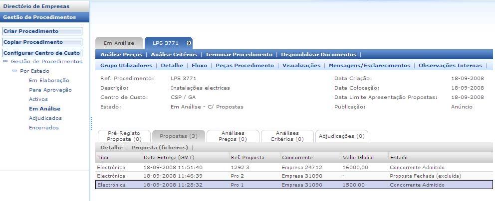 Documentos. Automaticamente esta acção tem reflexos no lado dos concorrentes, sem que seja necessário efectuar novamente Disponibilizar Documentos.