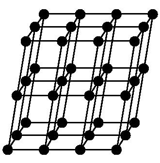 Retículo Cristalino No caso tridimensional, temos que cada ponto do espaço tem que satisfazer a condição de igual vizinhança em três dimensões.