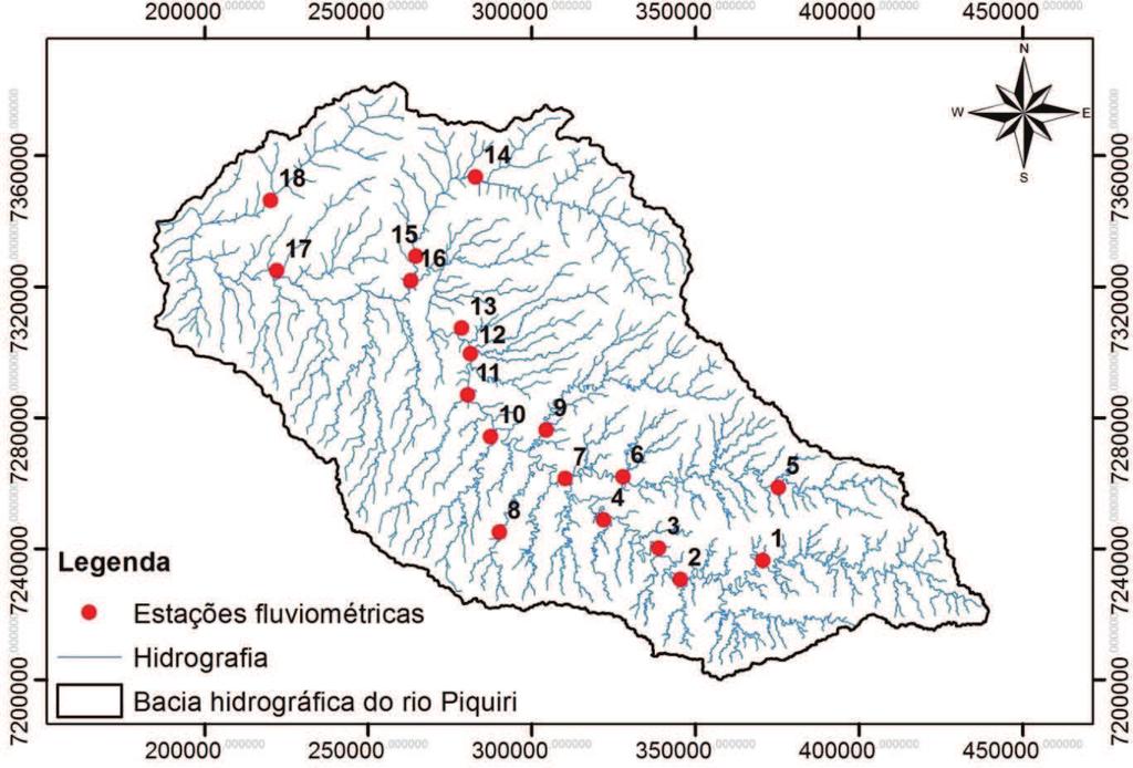 18 Figura 3 Localização das estações fluviométricas selecionadas para o estudo. Datum WGS-84, coordenadas UTM, zona 22 S. 4.