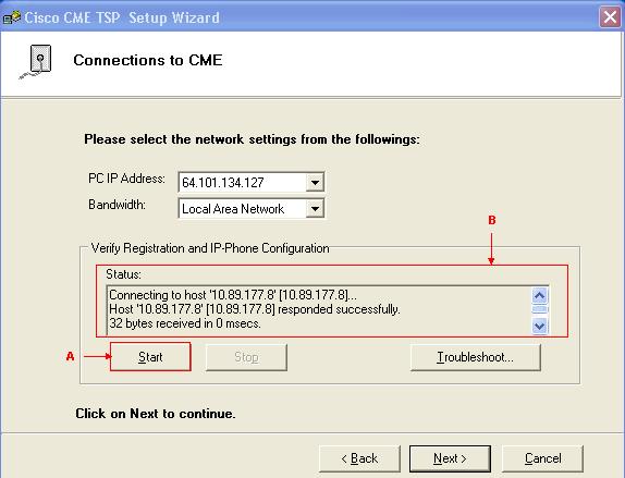 Escolha o endereço IP de PC e a largura de banda de suas listas de drop-down respectivas.clique em Iniciar. Veja a seta A na figura 11.