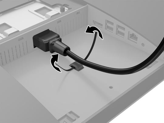 6. Se desejar, pode utilizar uma braçadeira (não fornecida) através da alça de retenção do cabo de alimentação para fixar o cabo de alimentação.