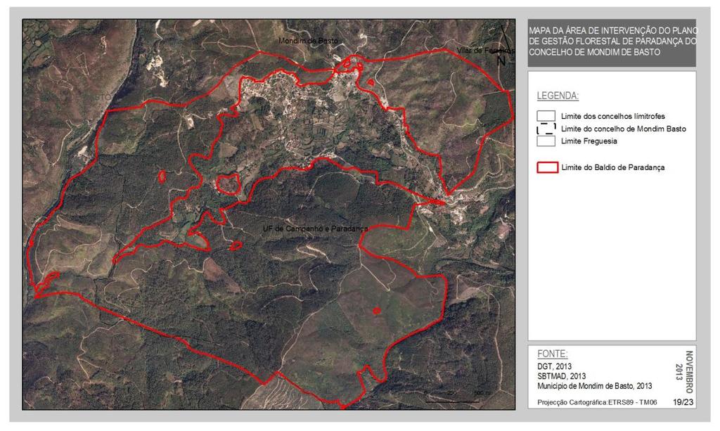 52/85 Mapa 19 - Área de baldio integrada no Plano de Gestão da Freguesia de Paradança Assim, ao nível da defesa da floresta contra incêndios, este Plano aponta para a adoção de medidas que permitam a