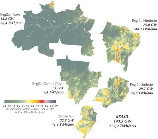 31 Visando a disponibilização de áreas adequadas para a exploração de energia eólica, no Brasil foi criado o Atlas do Potencial Eólico Brasileiro.